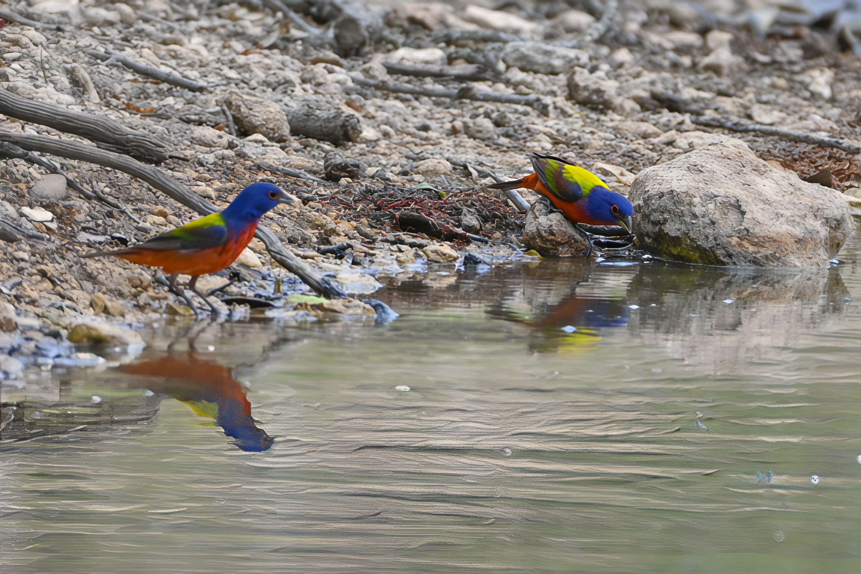 Painted Bunting with vibrant blue, red, and green plumage
